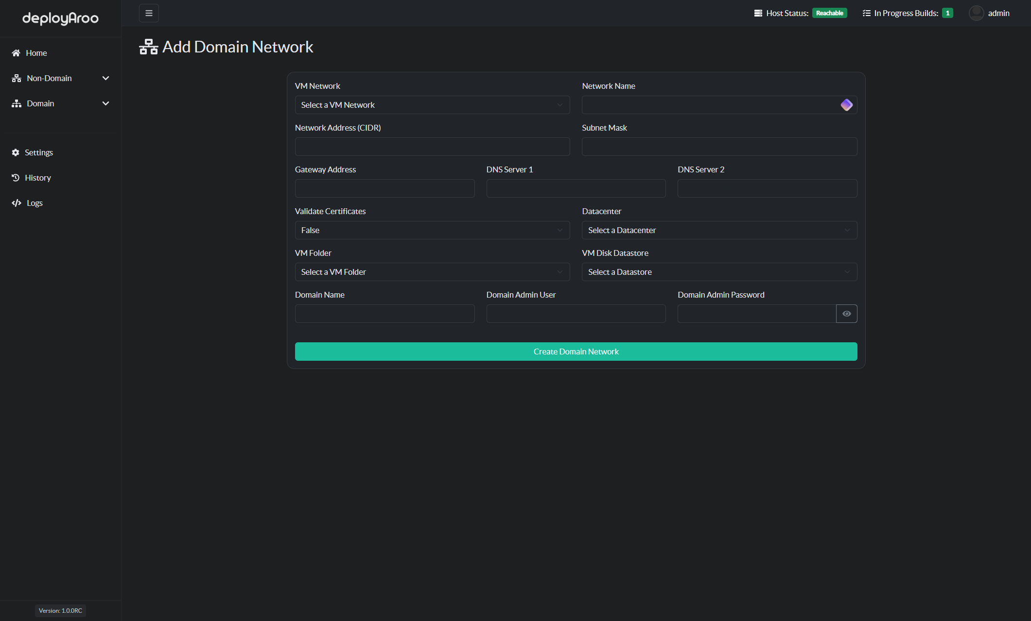 Domain Add Network Details