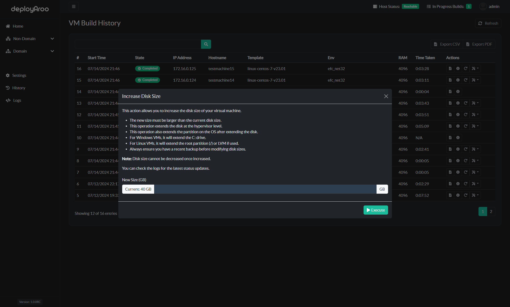 Deployment History Post Deployment - Expand Disk